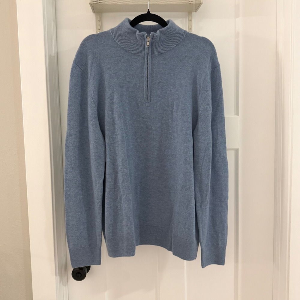 Quince Mongolian Cashmere Quarter Zip Sweater Mens Large Faded Denim Blue NEW